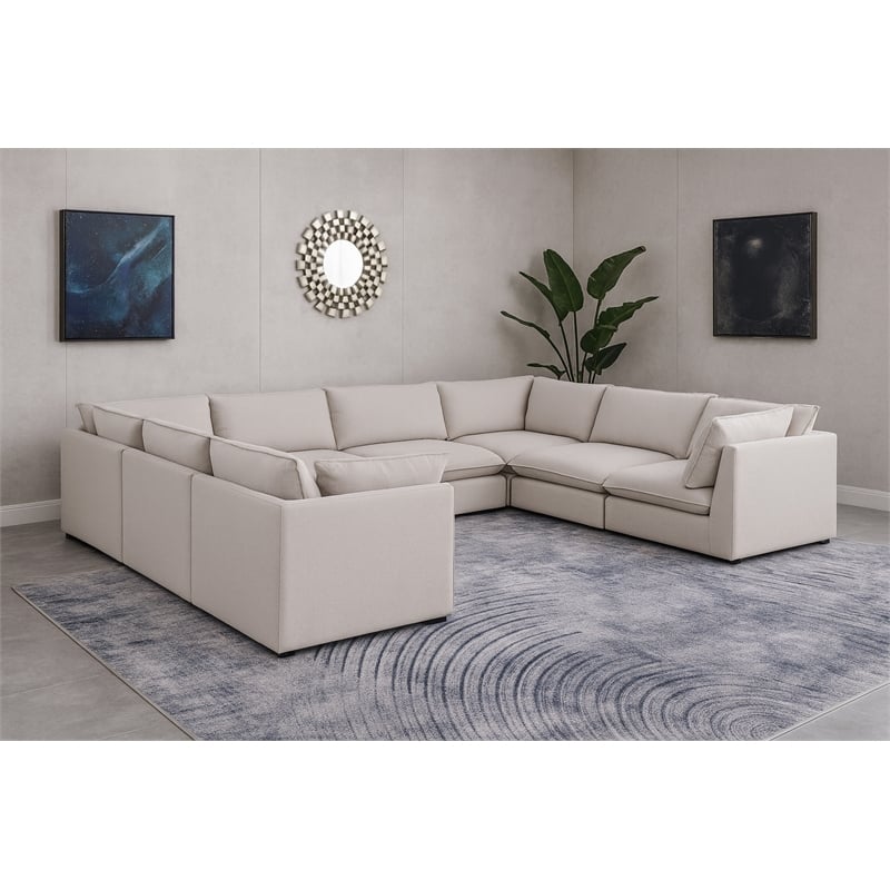 Meridian Furniture Mackenzie Beige Durable Linen Textured Modular Sectional