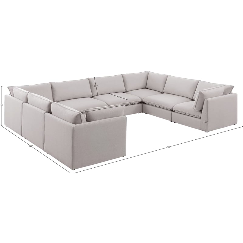 Meridian Furniture Mackenzie Beige Durable Linen Textured Modular Sectional