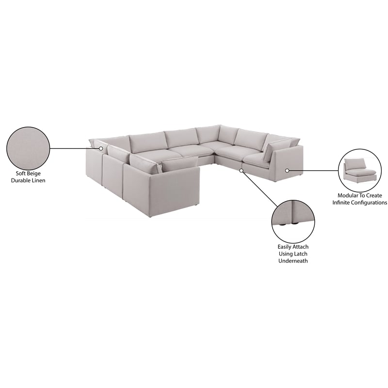 Meridian Furniture Mackenzie Beige Durable Linen Textured Modular Sectional
