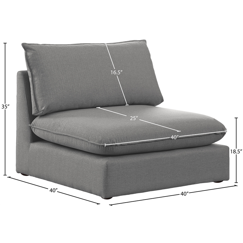 Meridian Furniture Mackenzie Grey Durable Linen Textured Armless