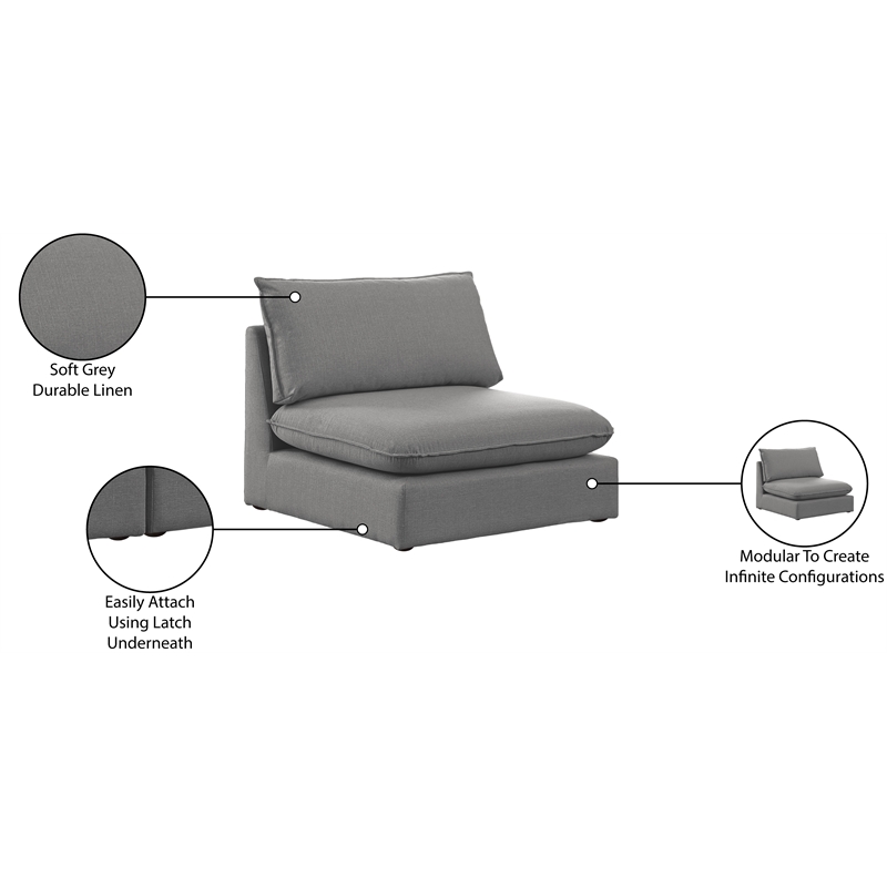 Meridian Furniture Mackenzie Grey Durable Linen Textured Armless
