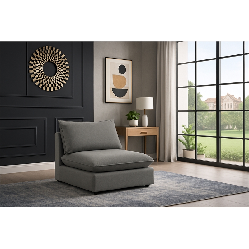 Meridian Furniture Mackenzie Grey Durable Linen Textured Armless