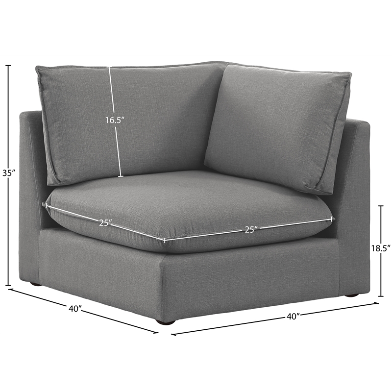 Meridian Furniture Mackenzie Grey Durable Linen Textured Corner