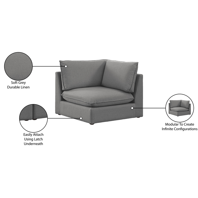 Meridian Furniture Mackenzie Grey Durable Linen Textured Corner