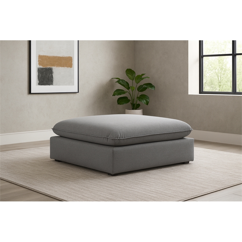 Meridian Furniture Mackenzie Grey Durable Linen Textured Ottoman