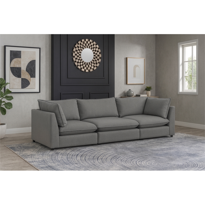 Meridian Furniture Mackenzie Grey Durable Linen Textured Modular Sofa