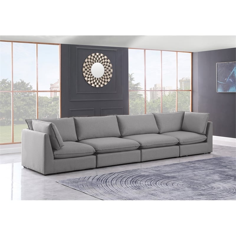 Meridian Furniture Mackenzie Grey Durable Linen Textured Modular Sofa