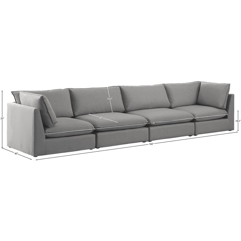Meridian Furniture Mackenzie Grey Durable Linen Textured Modular Sofa
