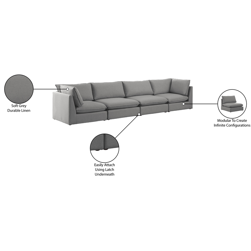 Meridian Furniture Mackenzie Grey Durable Linen Textured Modular Sofa