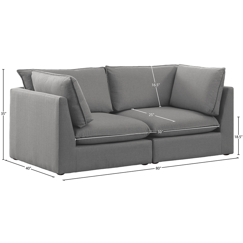Meridian Furniture Mackenzie Grey Durable Linen Textured Modular Sofa