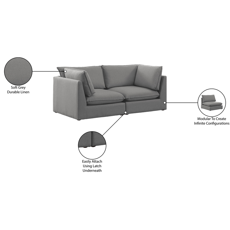 Meridian Furniture Mackenzie Grey Durable Linen Textured Modular Sofa