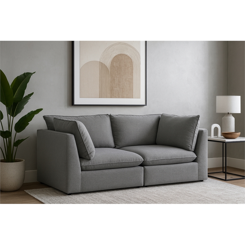 Meridian Furniture Mackenzie Grey Durable Linen Textured Modular Sofa