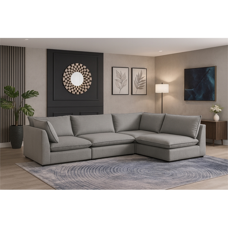 Meridian Furniture Mackenzie Grey Durable Linen Textured Modular Sectional