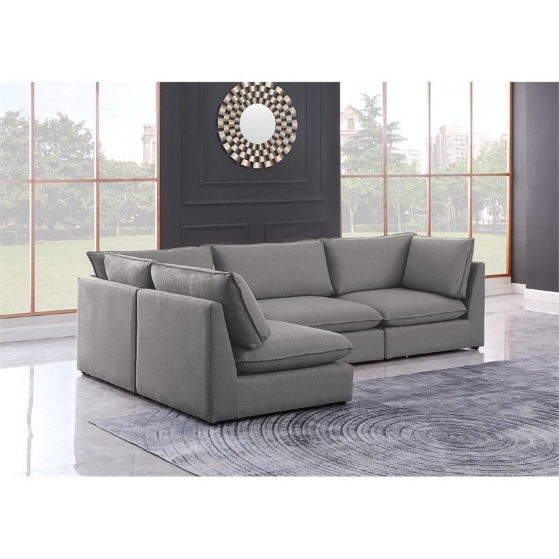 Meridian Furniture Mackenzie Grey Durable Linen Textured Modular Sectional