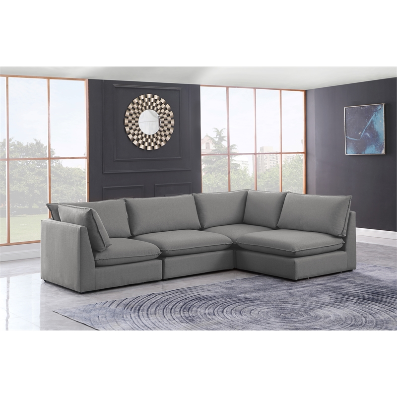 Meridian Furniture Mackenzie Grey Durable Linen Textured Modular Sectional