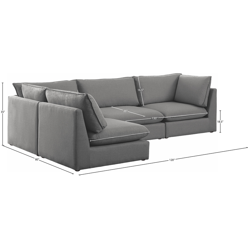Meridian Furniture Mackenzie Grey Durable Linen Textured Modular Sectional