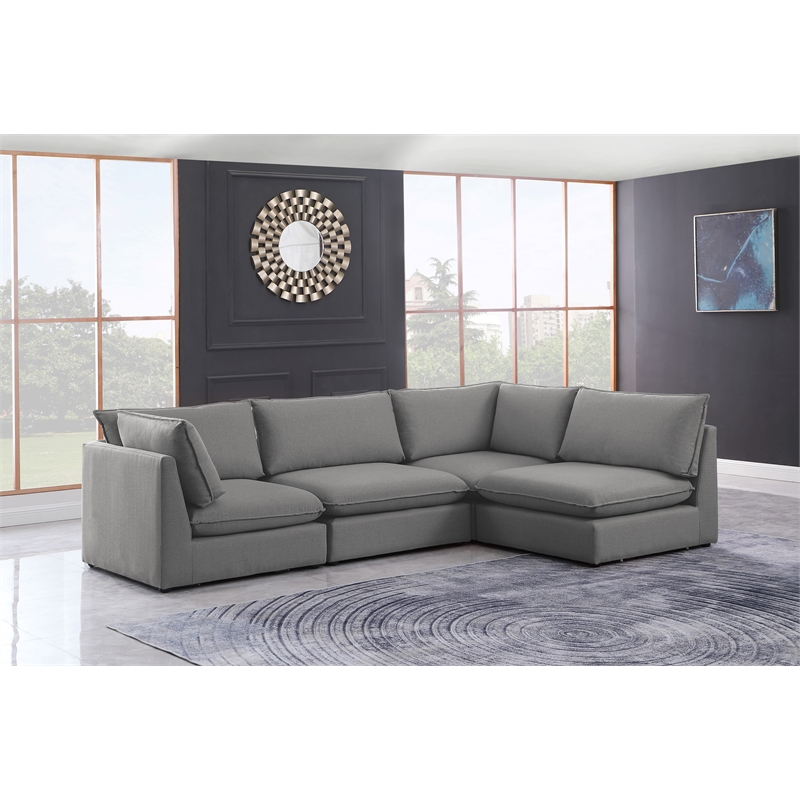 Meridian Furniture Mackenzie Grey Durable Linen Textured Modular Sectional