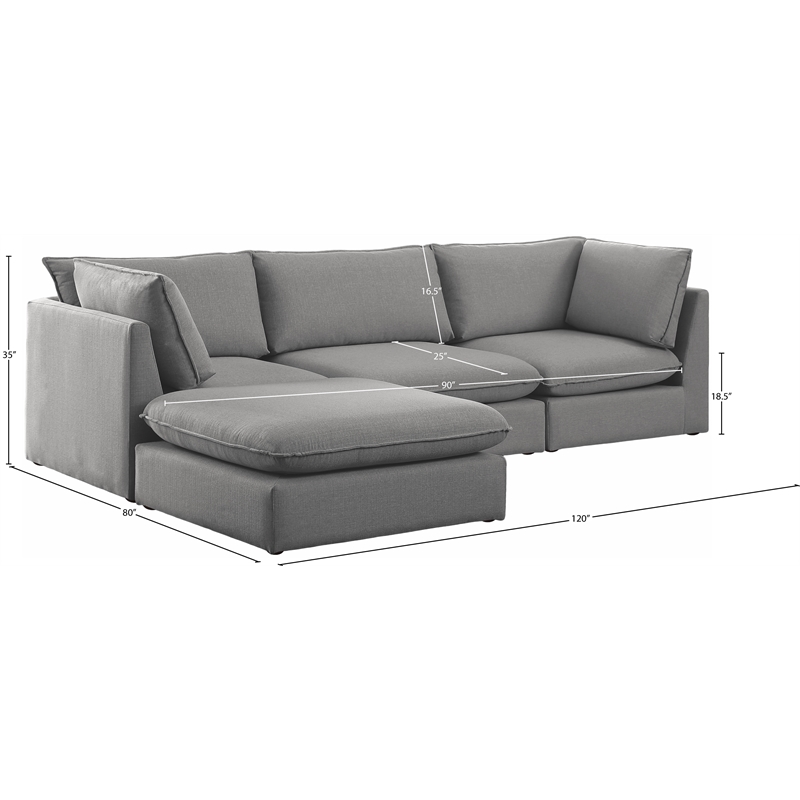 Meridian Furniture Mackenzie Grey Durable Linen Textured Modular Sectional