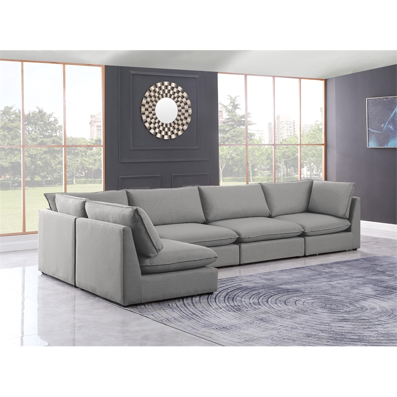 Meridian Furniture Mackenzie Grey Durable Linen Textured Modular Sectional