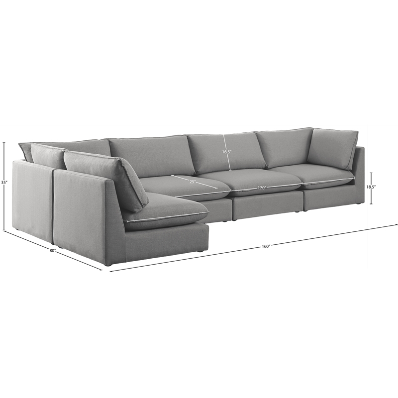 Meridian Furniture Mackenzie Grey Durable Linen Textured Modular Sectional