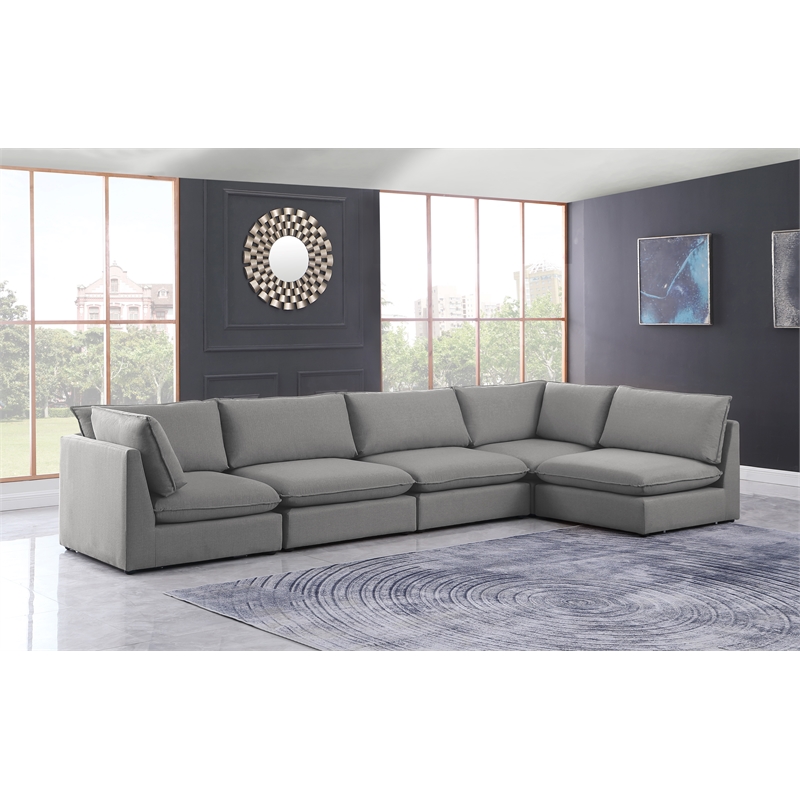 Meridian Furniture Mackenzie Grey Durable Linen Textured Modular Sectional
