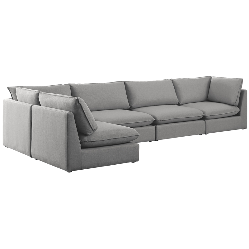 Meridian Furniture Mackenzie Grey Durable Linen Textured Modular Sectional