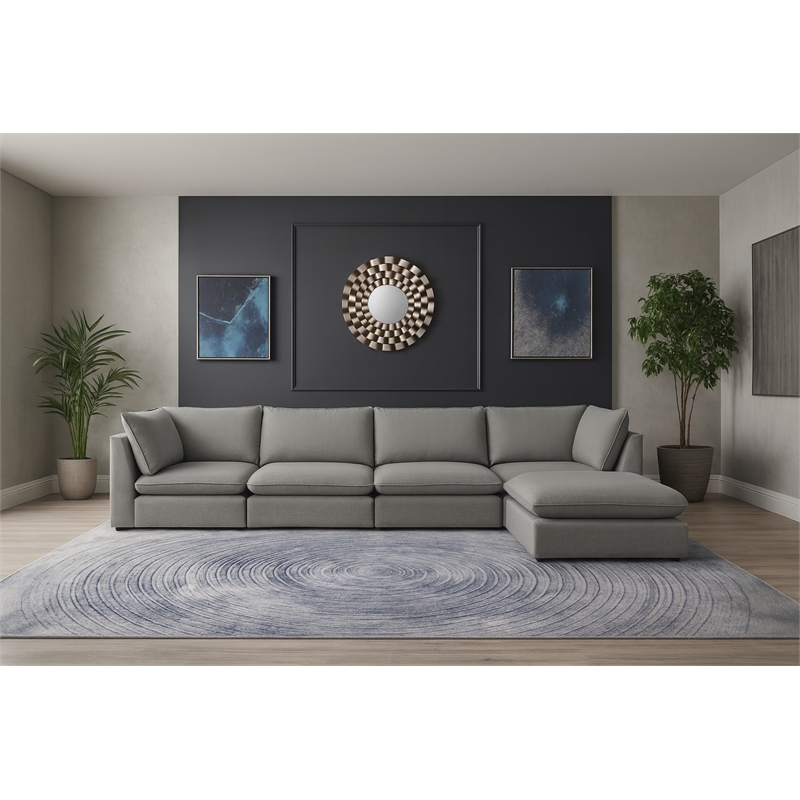 Meridian Furniture Mackenzie Grey Durable Linen Textured Modular Sectional