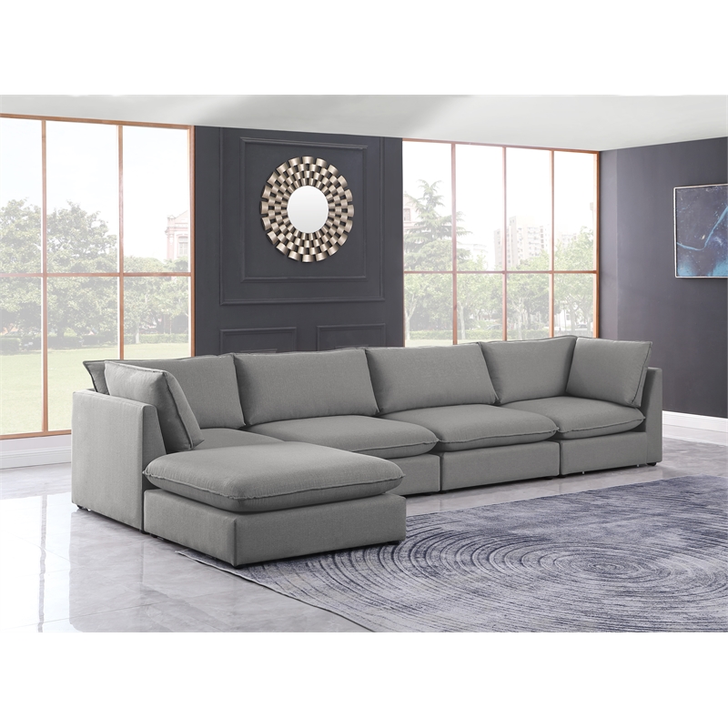 Meridian Furniture Mackenzie Grey Durable Linen Textured Modular Sectional