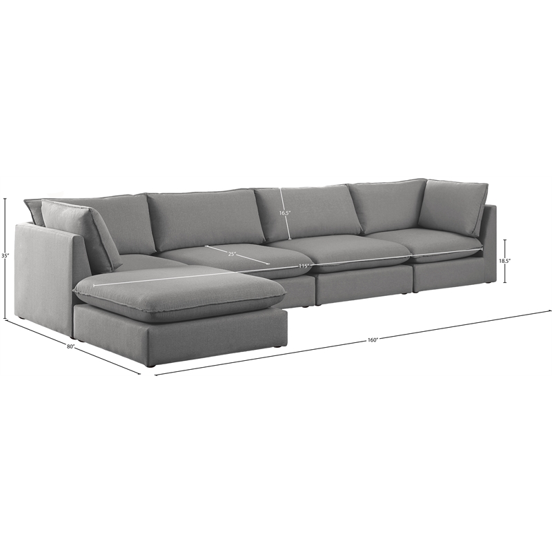 Meridian Furniture Mackenzie Grey Durable Linen Textured Modular Sectional
