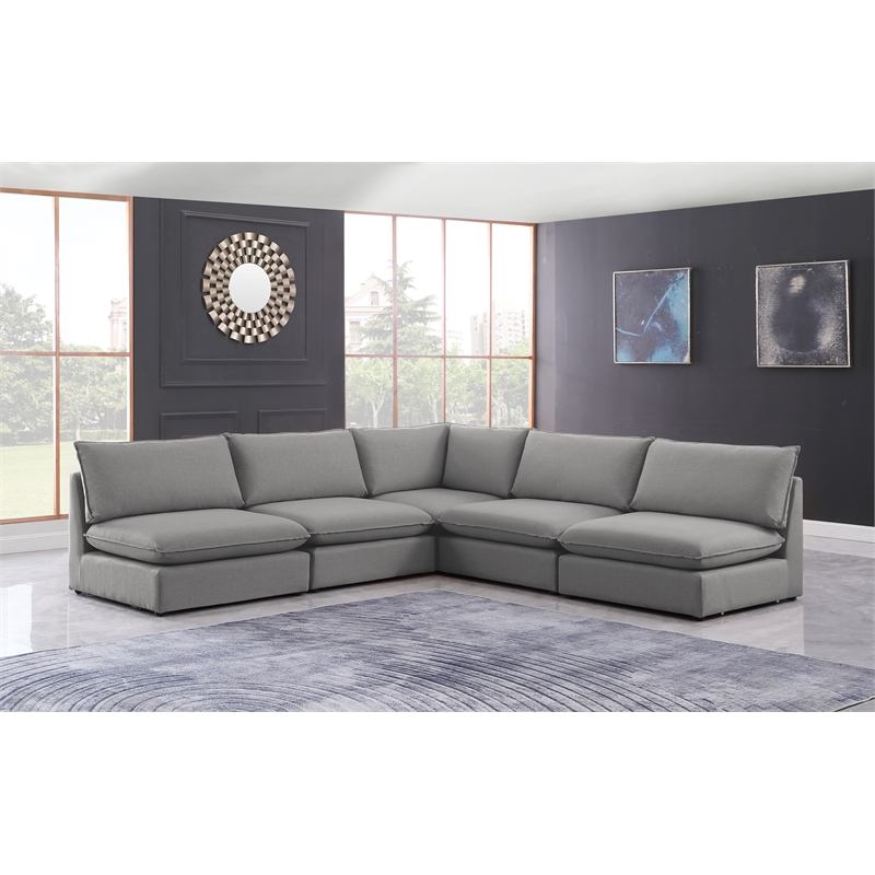 Meridian Furniture Mackenzie Grey Durable Linen Textured Modular Sectional