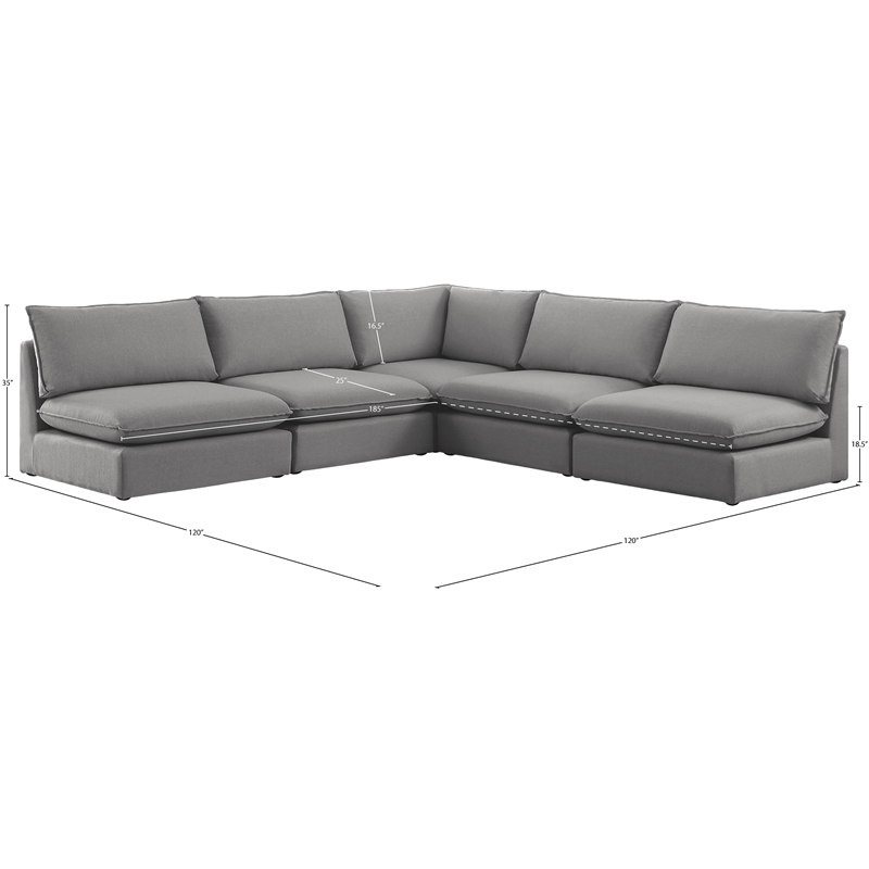 Meridian Furniture Mackenzie Grey Durable Linen Textured Modular Sectional