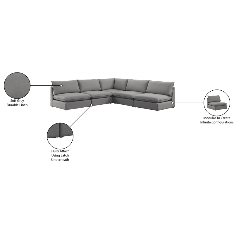 Meridian Furniture Mackenzie Grey Durable Linen Textured Modular Sectional
