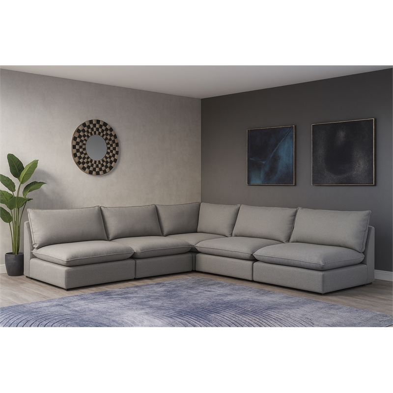 Meridian Furniture Mackenzie Grey Durable Linen Textured Modular Sectional
