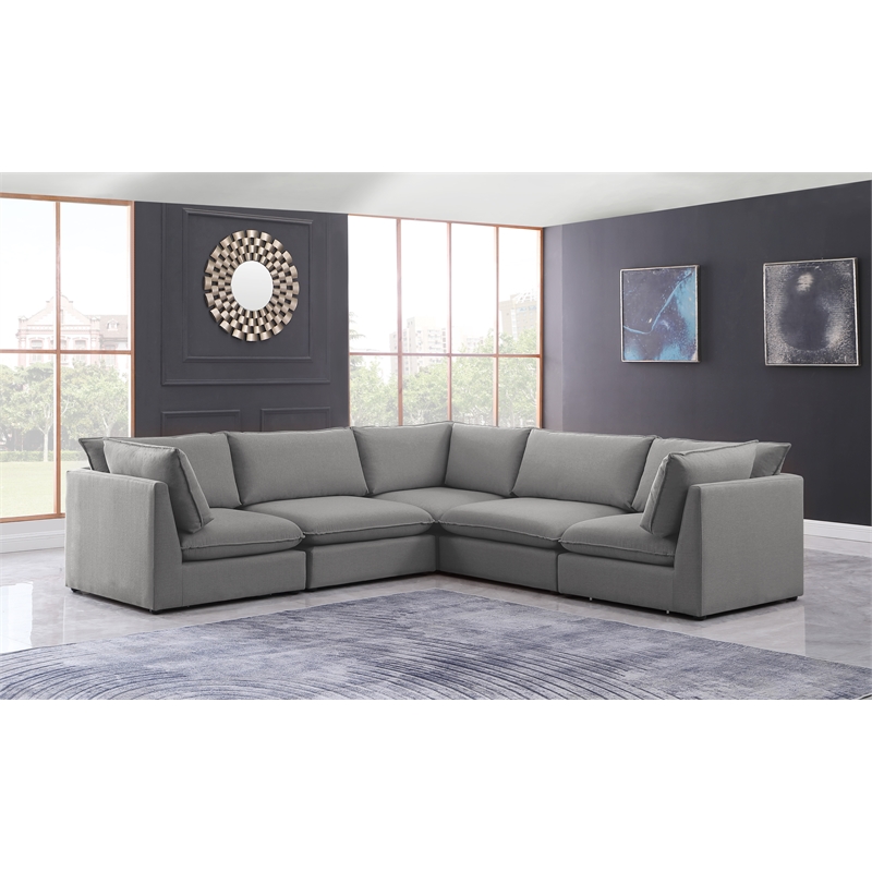 Meridian Furniture Mackenzie Grey Durable Linen Textured Modular Sectional