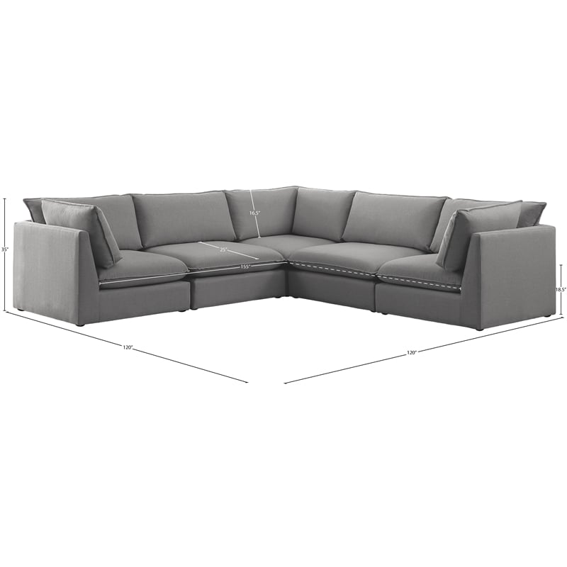 Meridian Furniture Mackenzie Grey Durable Linen Textured Modular Sectional