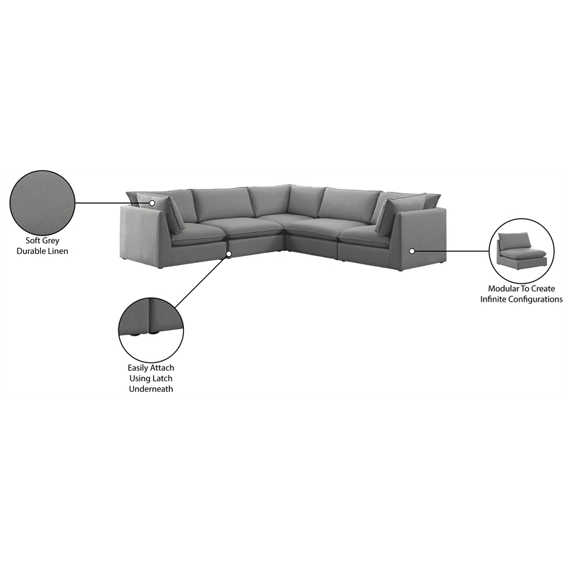 Meridian Furniture Mackenzie Grey Durable Linen Textured Modular Sectional