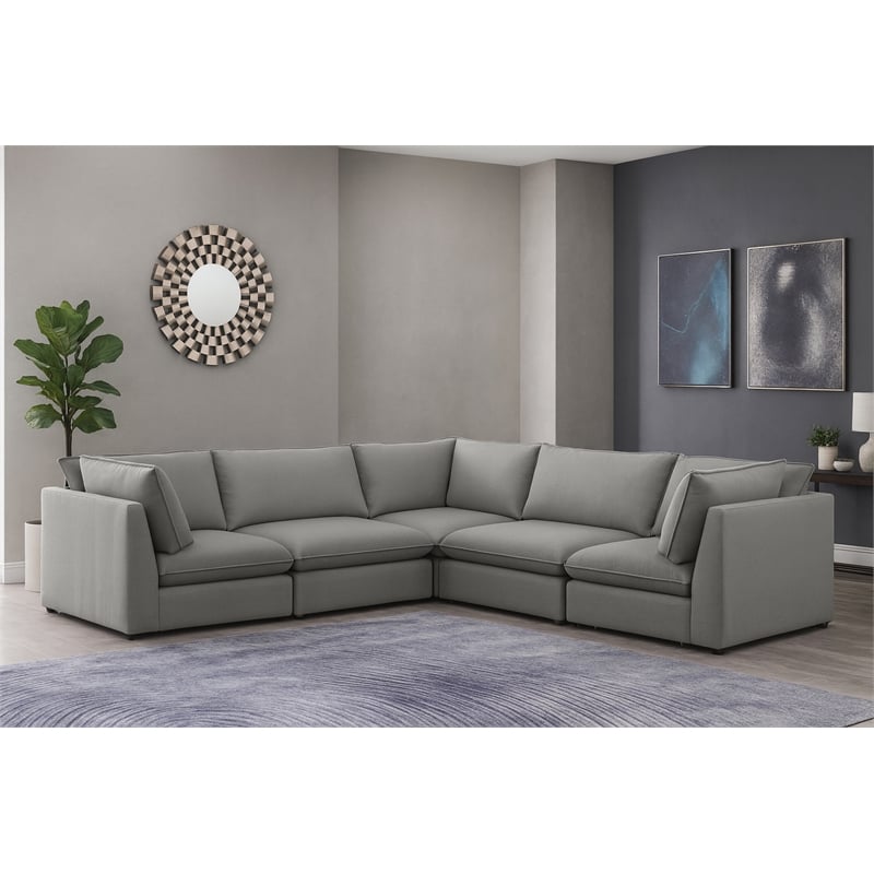 Meridian Furniture Mackenzie Grey Durable Linen Textured Modular Sectional