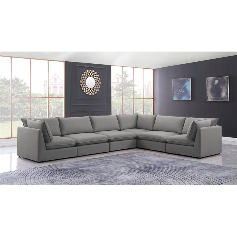 Meridian Furniture Mackenzie Grey Durable Linen Textured Modular Sectional