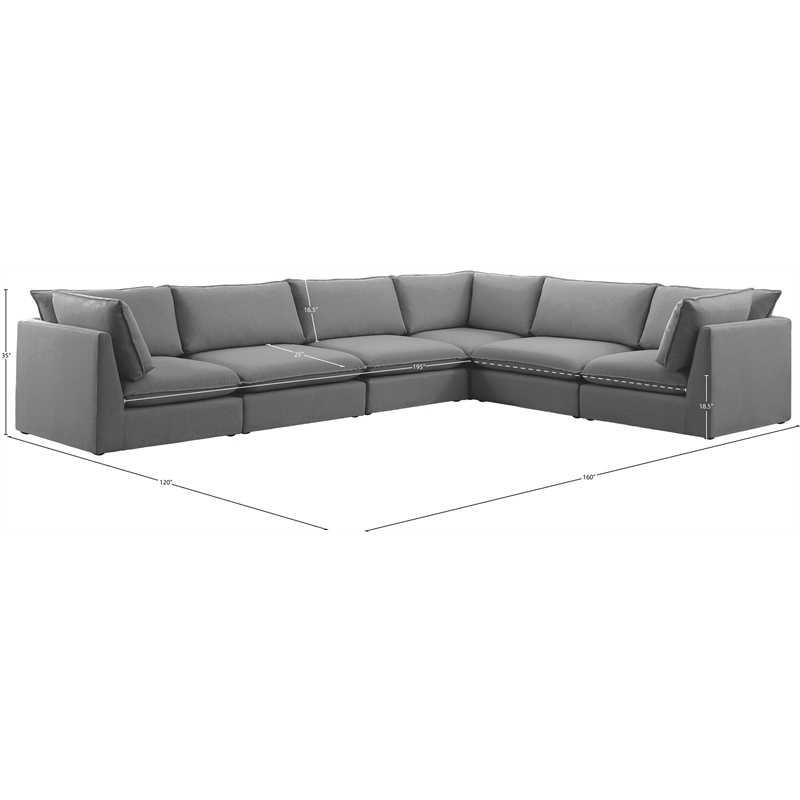 Meridian Furniture Mackenzie Grey Durable Linen Textured Modular Sectional
