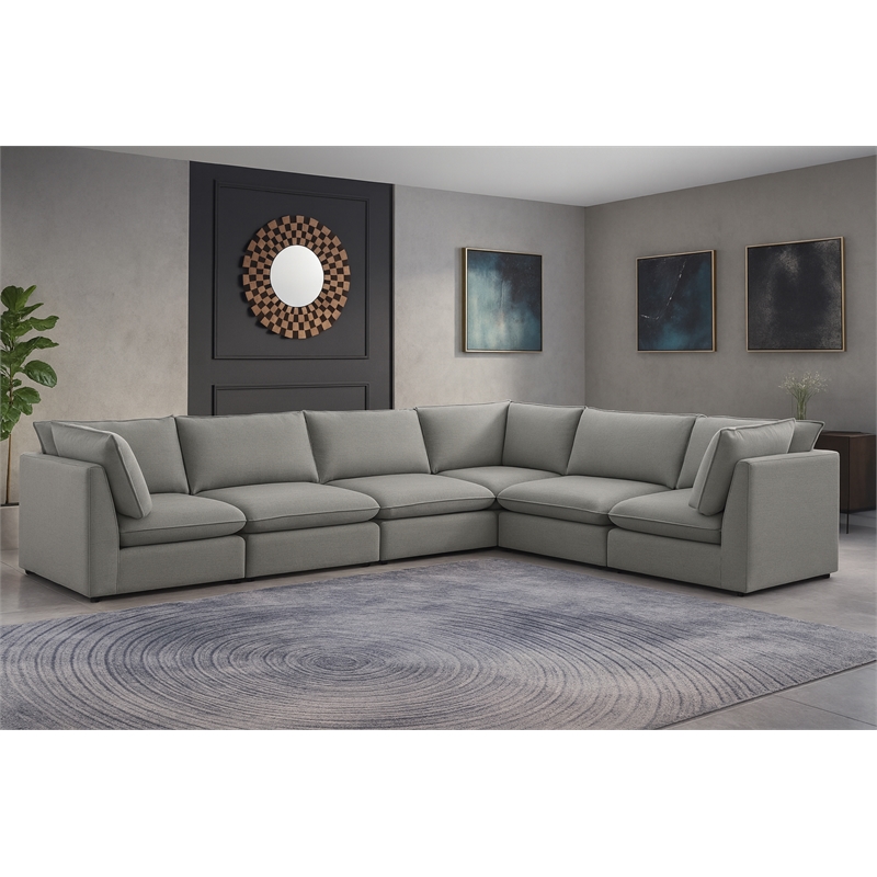 Meridian Furniture Mackenzie Grey Durable Linen Textured Modular Sectional