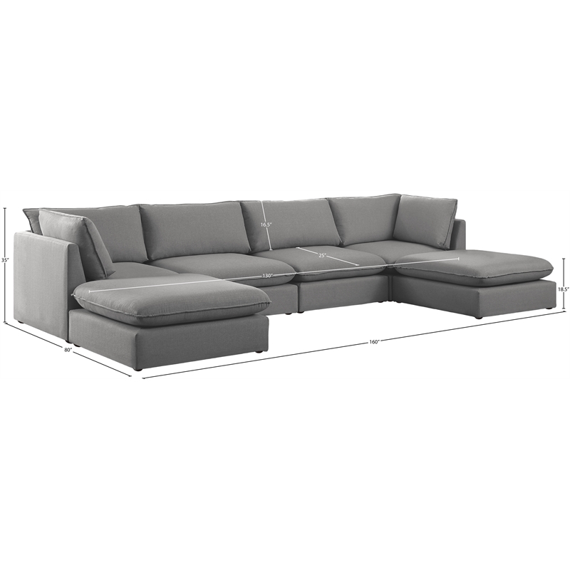 Meridian Furniture Mackenzie Grey Durable Linen Textured Modular Sectional