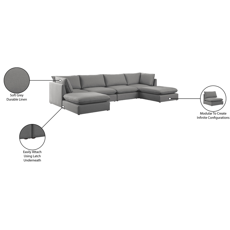 Meridian Furniture Mackenzie Grey Durable Linen Textured Modular Sectional