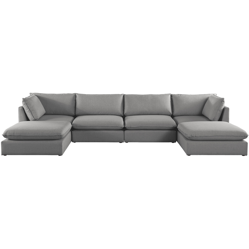 Meridian Furniture Mackenzie Grey Durable Linen Textured Modular Sectional