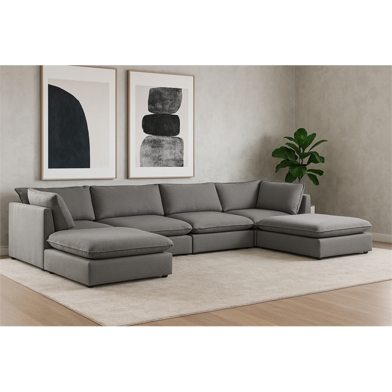 Meridian Furniture Mackenzie Grey Durable Linen Textured Modular Sectional