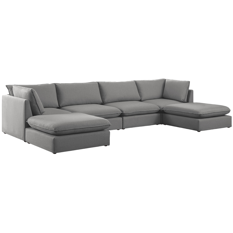 Meridian Furniture Mackenzie Grey Durable Linen Textured Modular Sectional