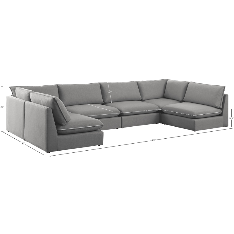 Meridian Furniture Mackenzie Grey Durable Linen Textured Modular Sectional