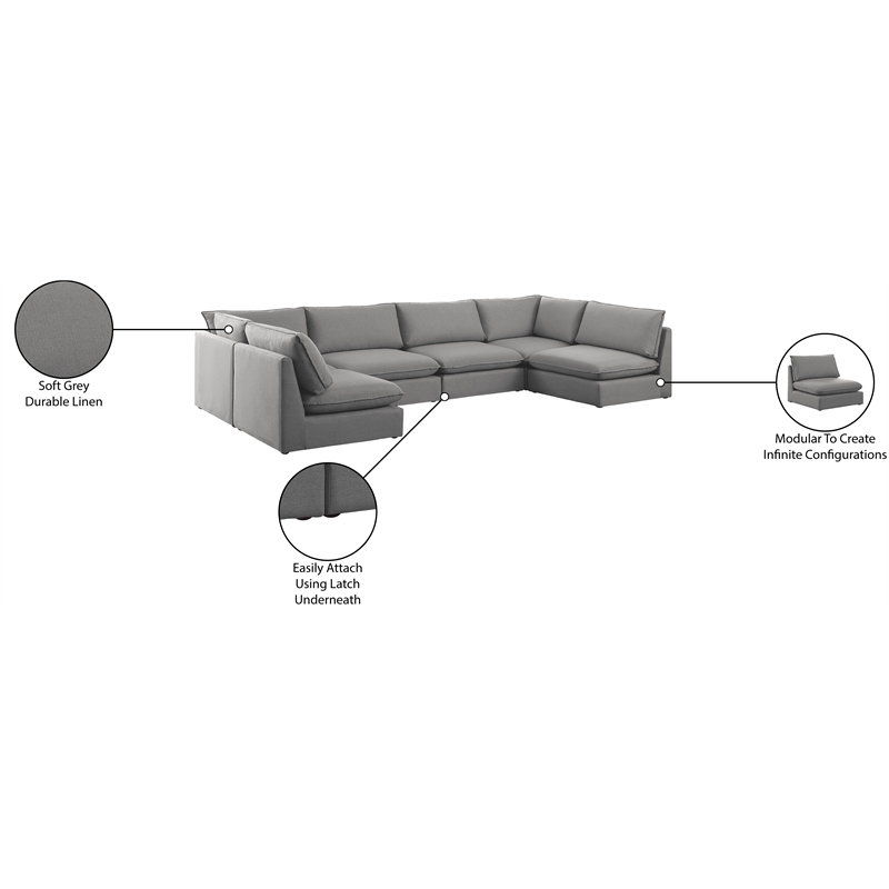 Meridian Furniture Mackenzie Grey Durable Linen Textured Modular Sectional