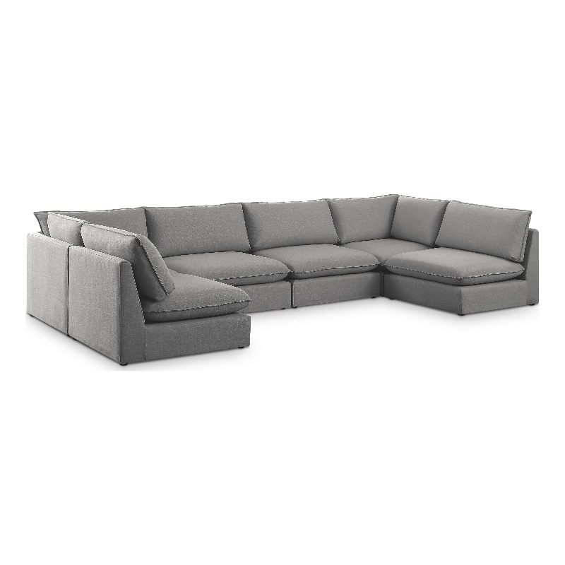 Meridian Furniture Mackenzie Grey Durable Linen Textured Modular Sectional