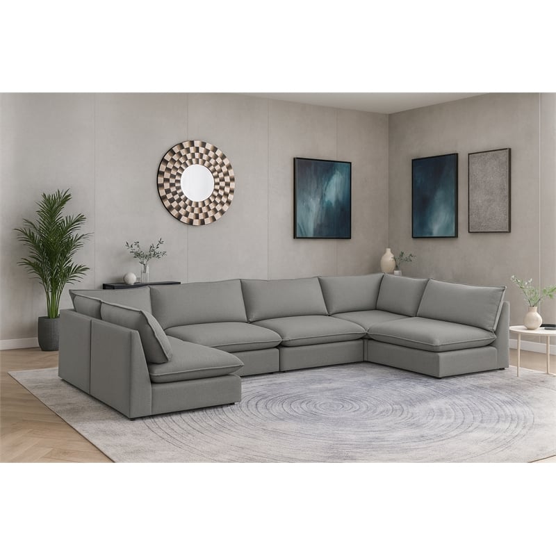 Meridian Furniture Mackenzie Grey Durable Linen Textured Modular Sectional
