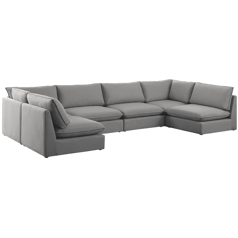 Meridian Furniture Mackenzie Grey Durable Linen Textured Modular Sectional